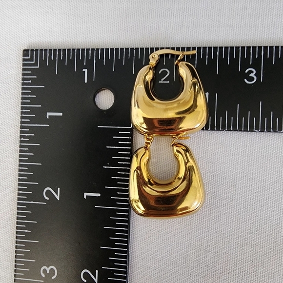 Gold Stainless Steel Chunky Square Hoop Earrings - Picture 3 of 8